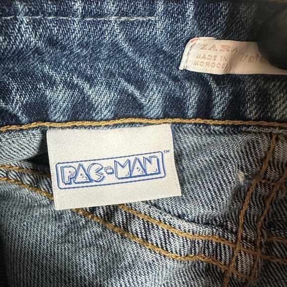 Zara Trafaluc Denimwear Shorts Womens 2 Blue Distressed Pac-Man Patch High Rise - Picture 4 of 8